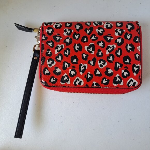 Stella & Dot Wild Hearts Tech Clutch Red Zip Wallet Wristlet Love Valentine 7x5" - Picture 2 of 8